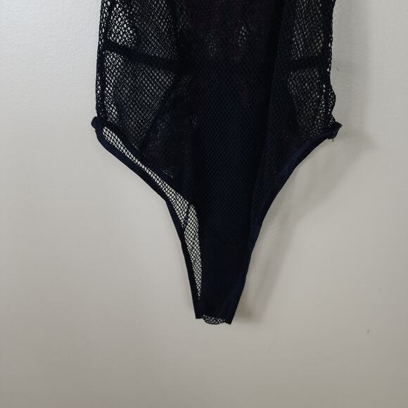 Music Legs Black Fishnet Bodysuit with Lace and Floral Embroidery OS - Picture 10 of 12